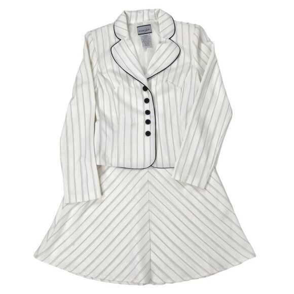 Vintage Y2K Office Siren White Striped Preppy Grunge Blazer & Skirt Suit / 3/4 - Picture 7 of 9